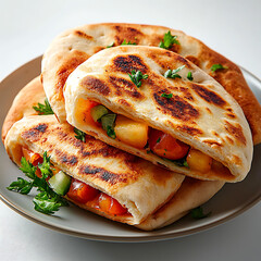 Deliciously stuffed flatbreads kitchen food photography cozy home top view culinary delight
