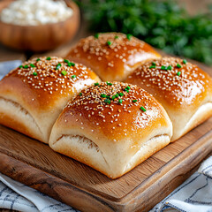 Baking soft sesame buns home kitchen food photography cozy environment close-up view culinary art