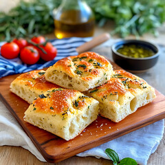 Baking fresh focaccia bread home kitchen food photography cozy ambiance close-up culinary delight