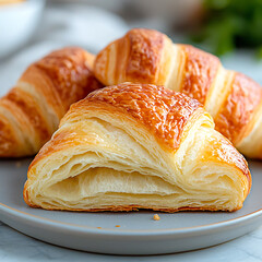 Freshly baked croissants parisian bakery food photography cozy atmosphere close-up culinary delight