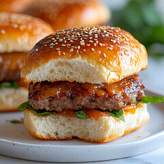 Juicy burger delight gourmet kitchen food photography cozy atmosphere close-up view culinary experience