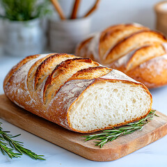Freshly baked artisan bread bakery food photography cozy kitchen close-up culinary delight