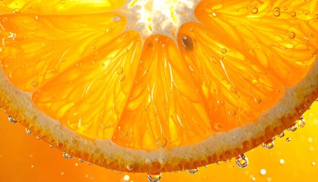 Vibrant Orange Slice in Sparkling Water with Bubbles