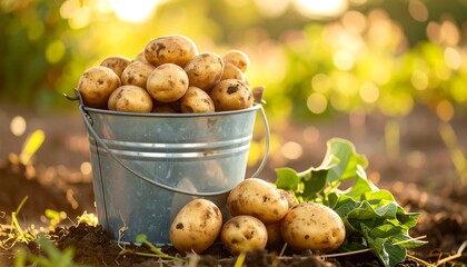 Freshly harvested potatoes in a metal bucket (1)