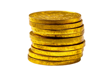 a stack of five gold coins sitting on top of each other