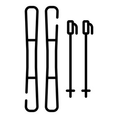 Skis and ski poles black line icon