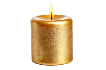 a gold candle with a lit candle in the middle