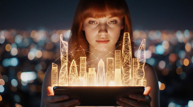 investor analyzing digital real estate market trends using artificial intelligence dashboard | business, finance, technology, investment, urban theme