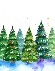 Fototapeta premium Watercolor Christmas trees in a snowy forest