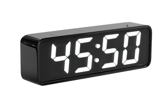 Sleek black digital clock with large, white numerals displaying the time 4550