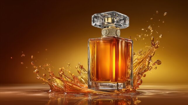 Luxurious Perfume Bottle with Amber Liquid and Crystal Accents