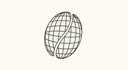 A minimalist line drawing of a coffee bean with a grid pattern on a light beige background, symbolizing International Coffee Day in a simple, graphic style.