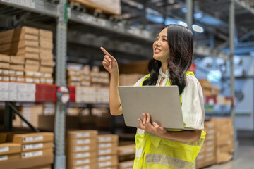 Female engineers discussing inventory in warehouse logistics and supply chain planning, operation management, data analysis, warehouse shipping, inventory tracking, optimization and technology