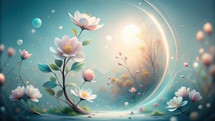 Enchanted Bloom Within a Serene Orb  A Dreamlike Landscape of Delicate Flowers and Gentle Light