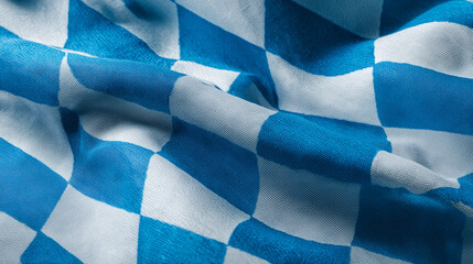 Close up of a draped bavarian flag with blue and white diamond pattern