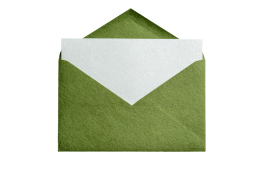 a green envelope with a white paper inside