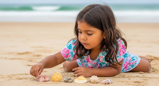Girl Seashell Sequencing in 45&deg; Oblique Cognitive Play