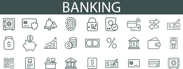 Banking Icon Set for Finance, Security, Transactions, and Fintech UI Design