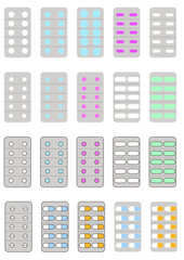 薬　錠剤　タブレット　セット　イラスト