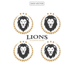 Naklejka premium lion luxury logo icon template, elegant lion logo design illustration, lion head with crown logo collection