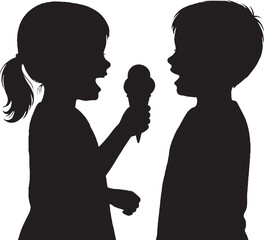 Children Sharing Ice Cream Silhouette Vector Graphic