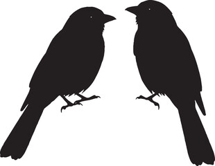 Pair of Detailed Bird Silhouettes Black and White Vector Illustration
