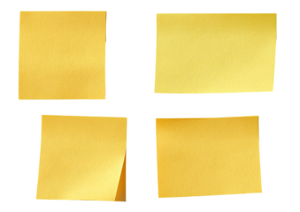 Four blank yellow sticky notes arranged in a grid