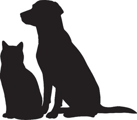 Dog and Cat Silhouette Friendship Pet Companions Minimalist Vector Art