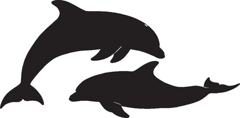 Pair of Black Dolphin Silhouettes Vector Graphic