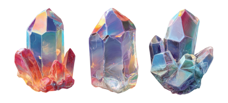 Colorful Crystal Cluster Isolated on Transparent Background for Decoration
