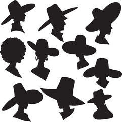 Elegant Hat Silhouettes Collection, Diverse Women and Men Headwear Profiles, Fashion Vector Art