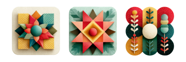 Colorful Geometric Shapes in Unique Art Style with Isolated Elements