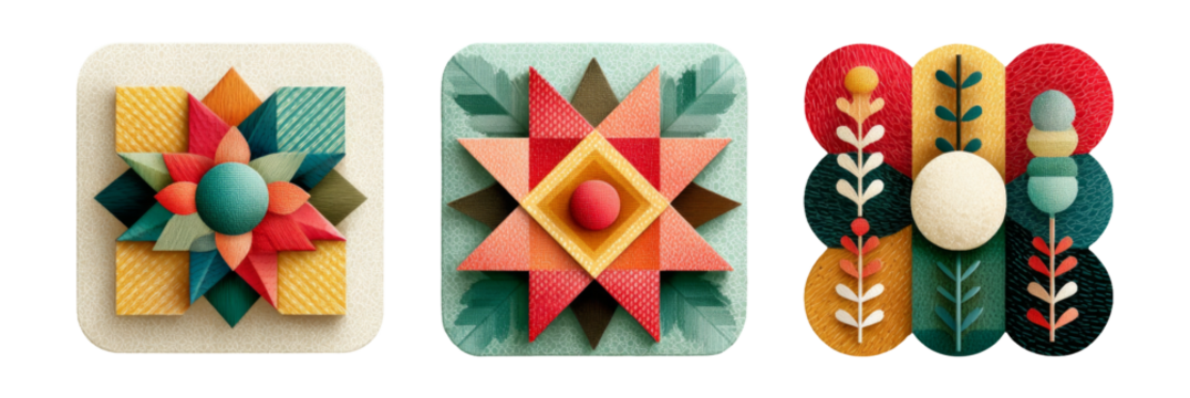 Colorful Geometric Shapes in Unique Art Style with Isolated Elements