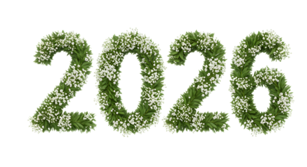 2026 year made from green flowering plants, eco friendly concept, ideal for environmental campaigns and nature projects
