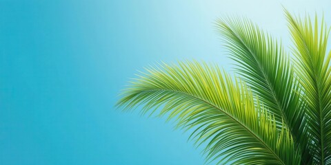 Fototapeta premium Vibrant Palm Tree Against a Crisp Blue Canvas Relaxing Summer Illustration Depicting Tranquility and Natural Beauty