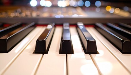 A Close Up Shot Of Piano Keys Showcases The Elegant Design And Detail, Featuring The Black And White Keys With A Soft Bokeh Background, Representing Music And Instrument.