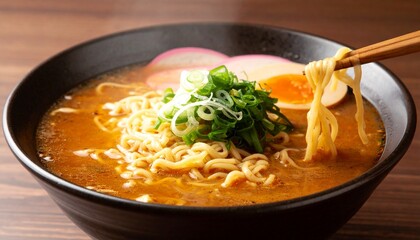 A Delicious Bowl Of Spicy Ramen Noodles Aromatic Broth, Egg, And Green Onions Garnish This Tempting Japanese Noodle Soup, Ready To Eat. With Comprehensive Details And Informative Content