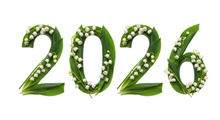 2026 numbers made from green leaves and white flowers, symbolizing nature and new beginnings, perfect for Earth Day and eco-friendly events