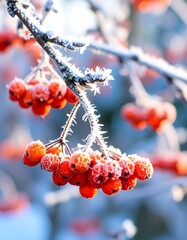 Frosty red berries on a branch