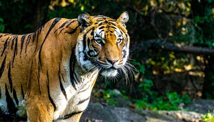 A Majestic Tiger, A Close Up Portrait, Showcasing Striking Orange And Black Stripes, Capturing The Essence Of Wildlife, A Symbol Of Power And Beauty, In A Natural Habitat.
