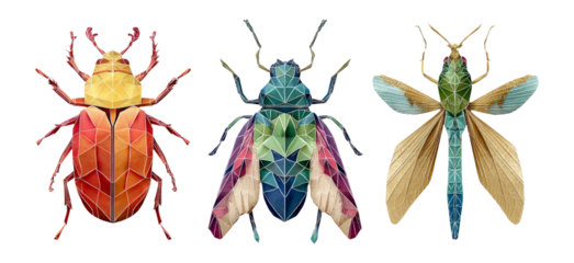 Colorful Geometric Insect Illustrations on Transparent Background