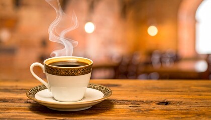 A Steaming Cup Of Coffee Sits On A Rustic Wooden Table, Offering A Warm And Inviting Cafe Experience, Perfect For Relaxation And Enjoyment. With Comprehensive Details And Informative