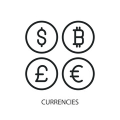 Currencies thin line vector icons.