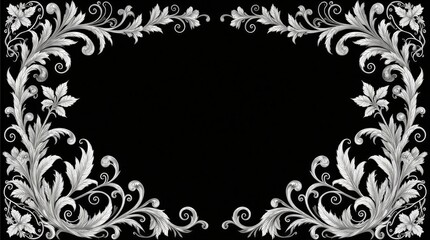 intricate swirling floral border design with delicate leaves and vines on white backdrop | invitation, wedding, background, embellishment, stationary theme