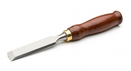 Obraz premium Professional wood chisel with polished steel blade and rich wooden handle, ready for craftsmanship