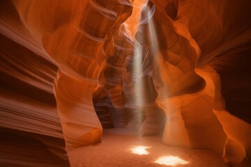 Mystical Antelope Canyon with flowing sandstone formations and ethereal light beams creating natural architectural wonder for travel photography