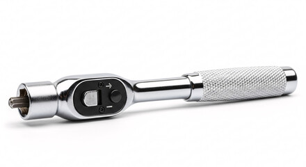 Professional chrome ratchet wrench with textured grip for precise mechanical tasks