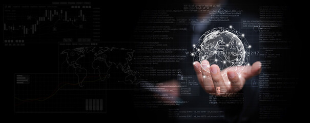 Global data science and analytics background with artificial intelligence, big data, and futuristic technology. Ideal for digital transformation, fintech, research, and business innovation projects.