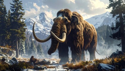 Mammoth in a wintry mountain landscape