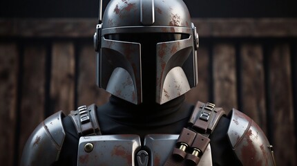 mandalorian warrior wearing futuristic virtual reality headset | sci-fi, gaming, adventure, fantasy, action theme